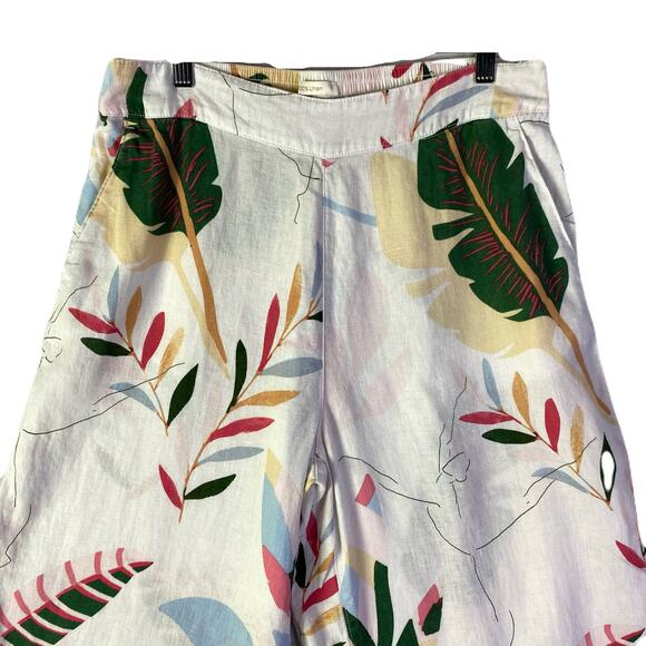 CYNTHIA ROWLEY 100% Linen Tropical Print Wide Leg Crop Pants Womens Size - Picture 2 of 6